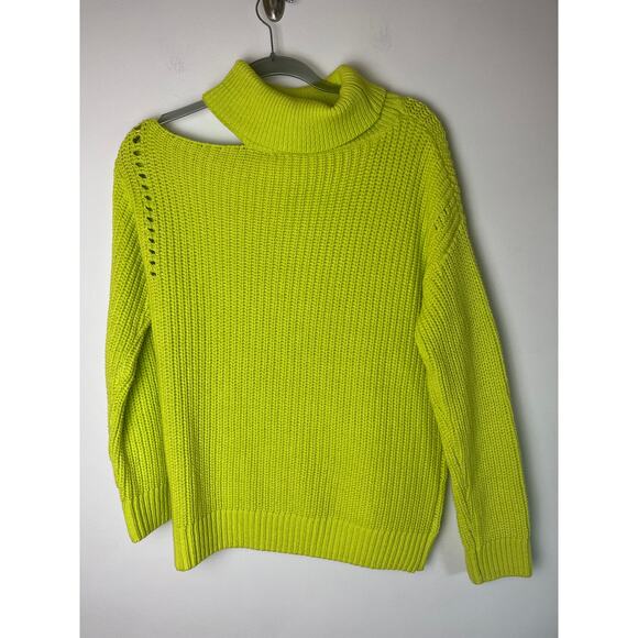 ASTR The Label Sepulveda Ribbed Cut-Out Turtleneck Sweater Size S Neon Green - Picture 3 of 7